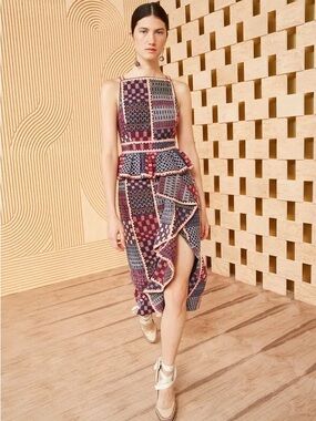 Ulla Johnson Multicolor Patchwork Midi Dress — Navy, Pink, Cream